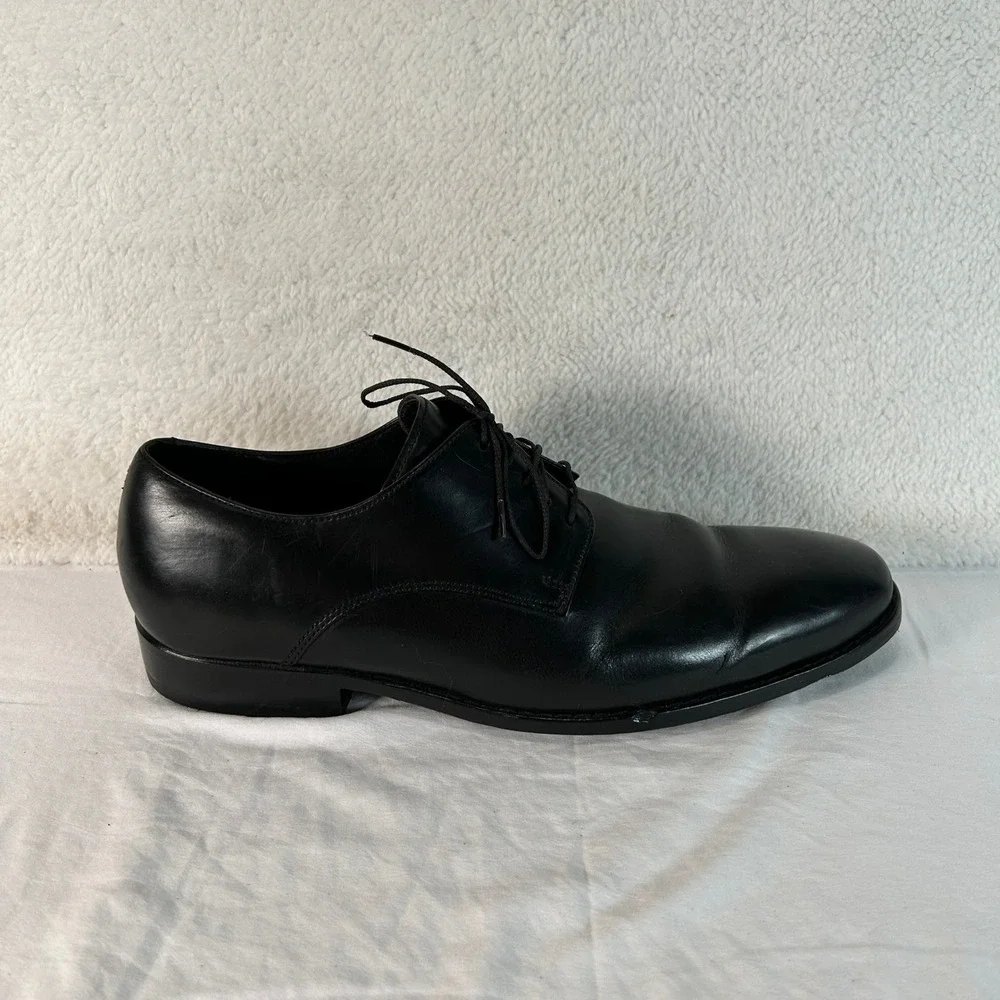 Cole Haan Mens Black Leather Plain Toe Derby Dress Shoes C08894 Size 10.5 M